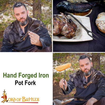 Viking Tenedor de Hierro Forjado a Mano para Ollas - Mango Retorcido Herramienta para Cocinar y Servir a Fuego Abierto - Imagen 9