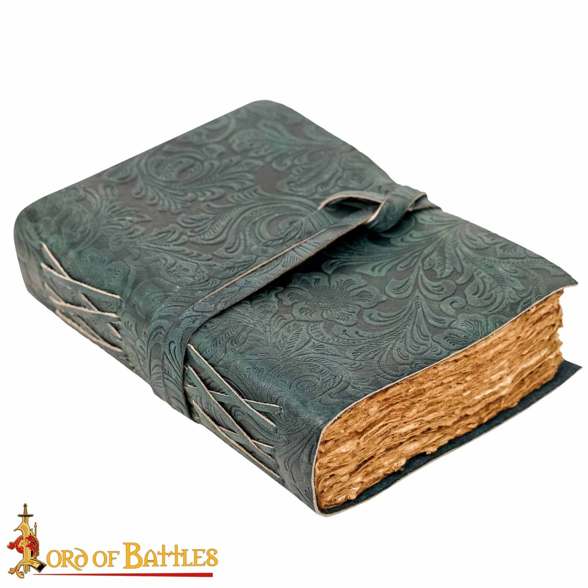 Diario Medieval de Cuero con Papel Antiguo -verde - Diario Hecho a Mano - Imagen 4