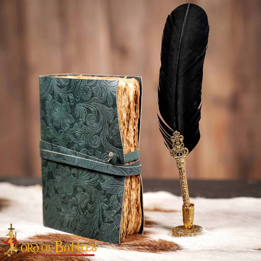 Diario Medieval de Cuero con Papel Antiguo -verde - Diario Hecho a Mano - Imagen 1