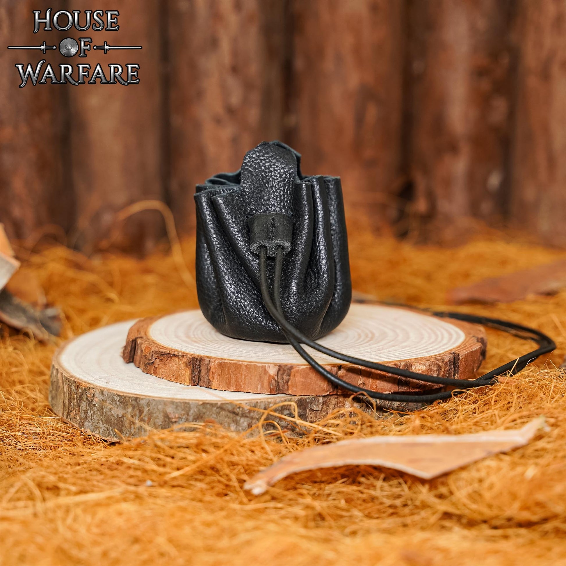 Monedero Pequeño de Cuero - Bolsita Artesanal Negra con Cordón para Monedas, Dados, Joyas - Imagen 1