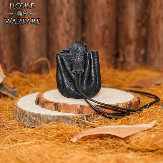 Monedero Pequeño de Cuero - Bolsita Artesanal Negra con Cordón para Monedas, Dados, Joyas - Imagen 1