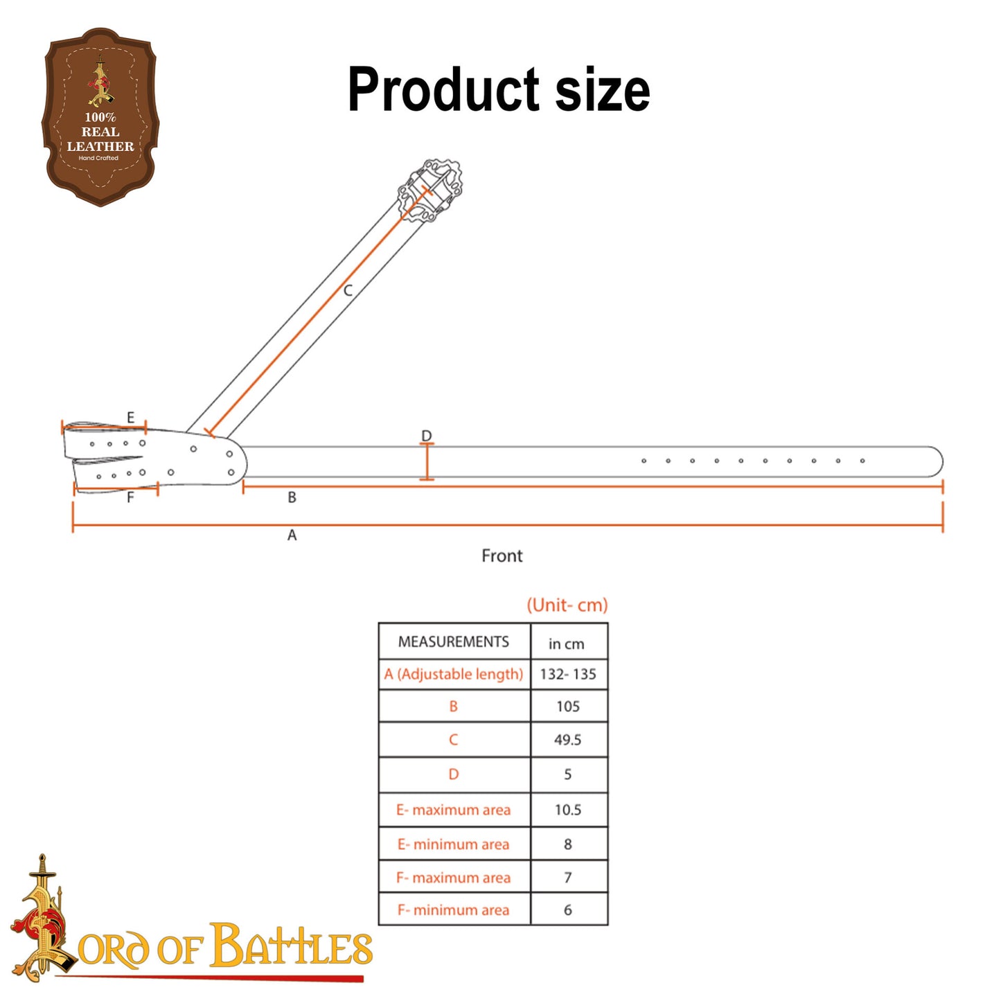 Pirate Baldric Leather Sword Belt - Cinturón de Hombro de Cuero Marrón Hecho a Mano con Hebilla de Latón - Imagen 3