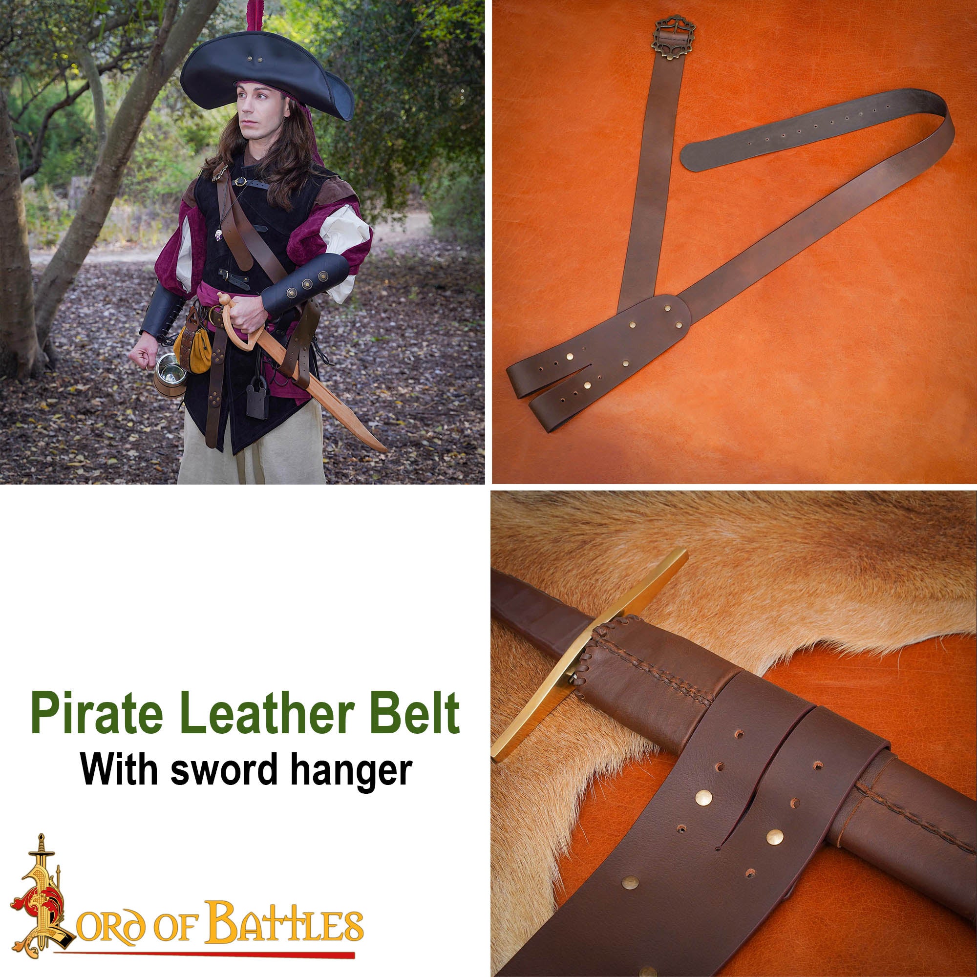 Pirate Baldric Leather Sword Belt - Cinturón de Hombro de Cuero Marrón Hecho a Mano con Hebilla de Latón - Imagen 18