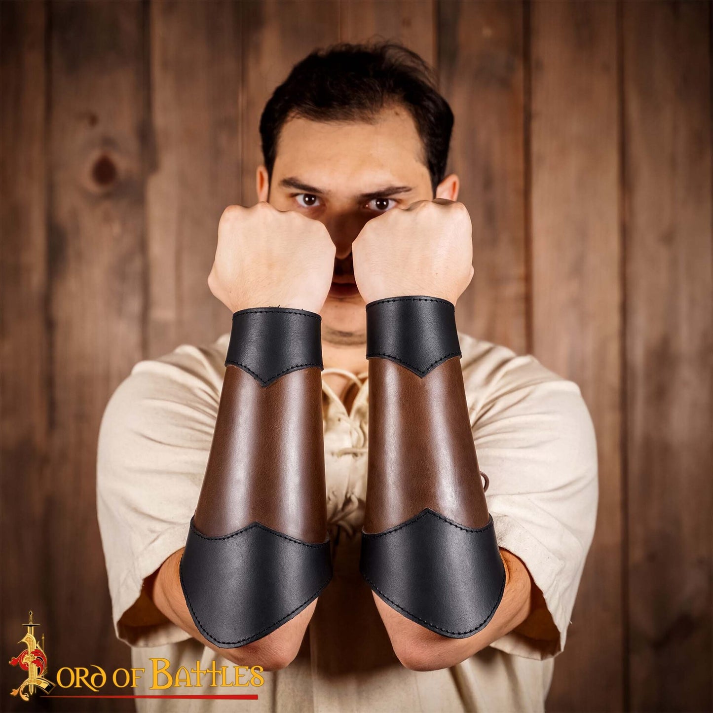Brazaletes de Cuero Estilo Élfico Hechos a Mano - Par de Guardabrazos Marrón Auténtico - Imagen 2