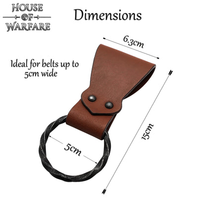 Rana Medieval de Cuero con Anillo de Hierro Torcido Forjado a Mano - Porta Cinturón Marrón para Hachas, Espadas y Herramientas - 6 "x1.5" - Imagen 3