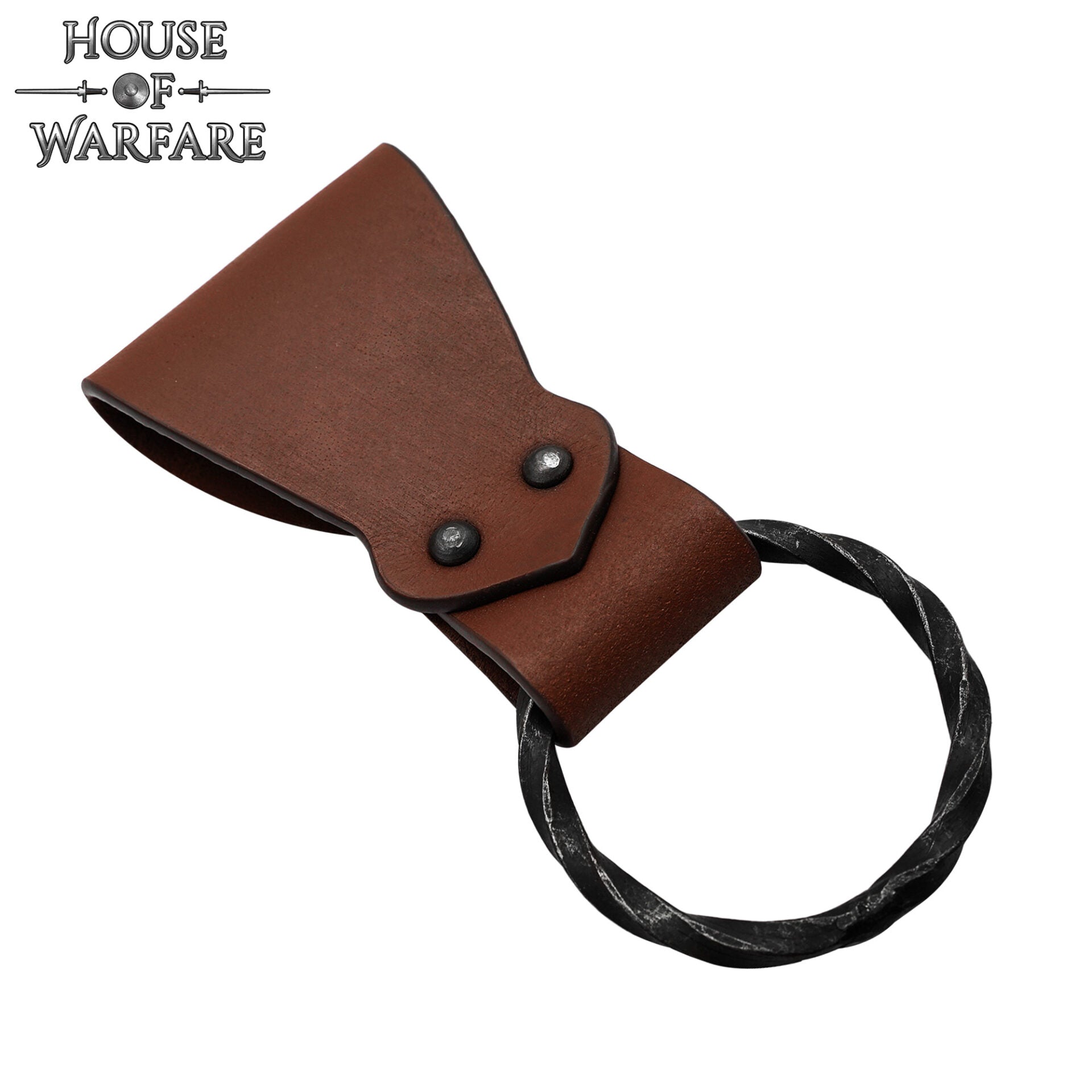 Rana Medieval de Cuero con Anillo de Hierro Torcido Forjado a Mano - Porta Cinturón Marrón para Hachas, Espadas y Herramientas - 6 "x1.5" - Imagen 4
