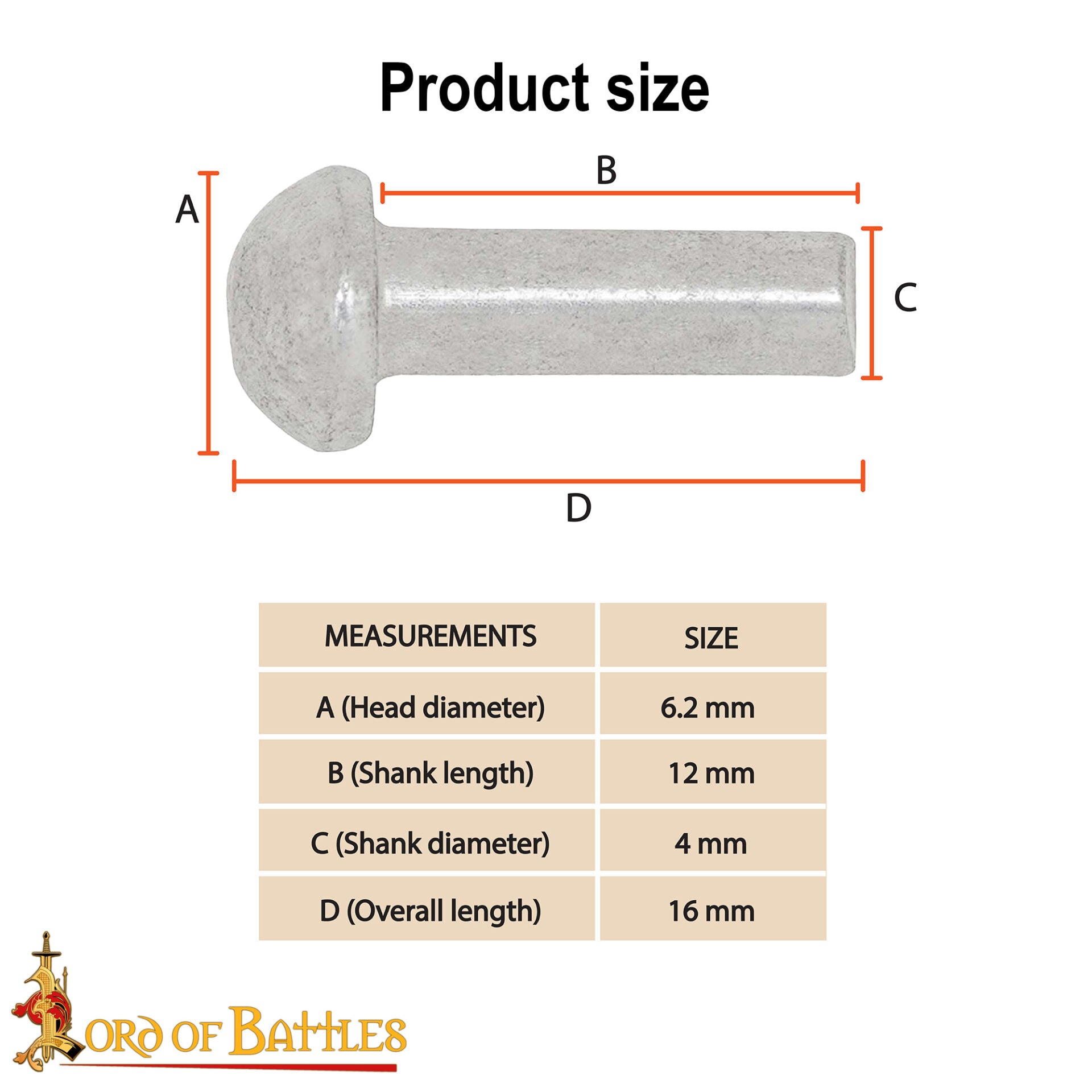 Remaches de Cabeza de Seta - Juego de 25 Remaches de Cúpula para Armaduras y Marroquinería - 16 Mm de Longitud Total - Imagen 12