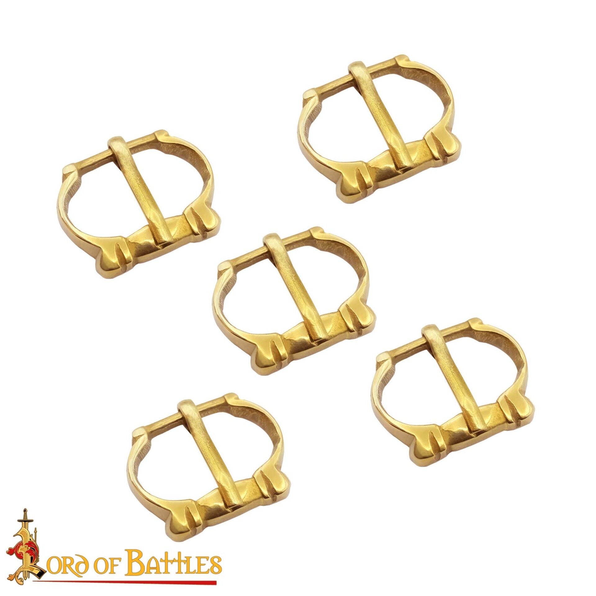Pequeñas Hebillas Medievales de Latón para Cinturón - Juego de 5 Piezas Acabadas a Mano (réplica de 1200-1400) - Imagen 4
