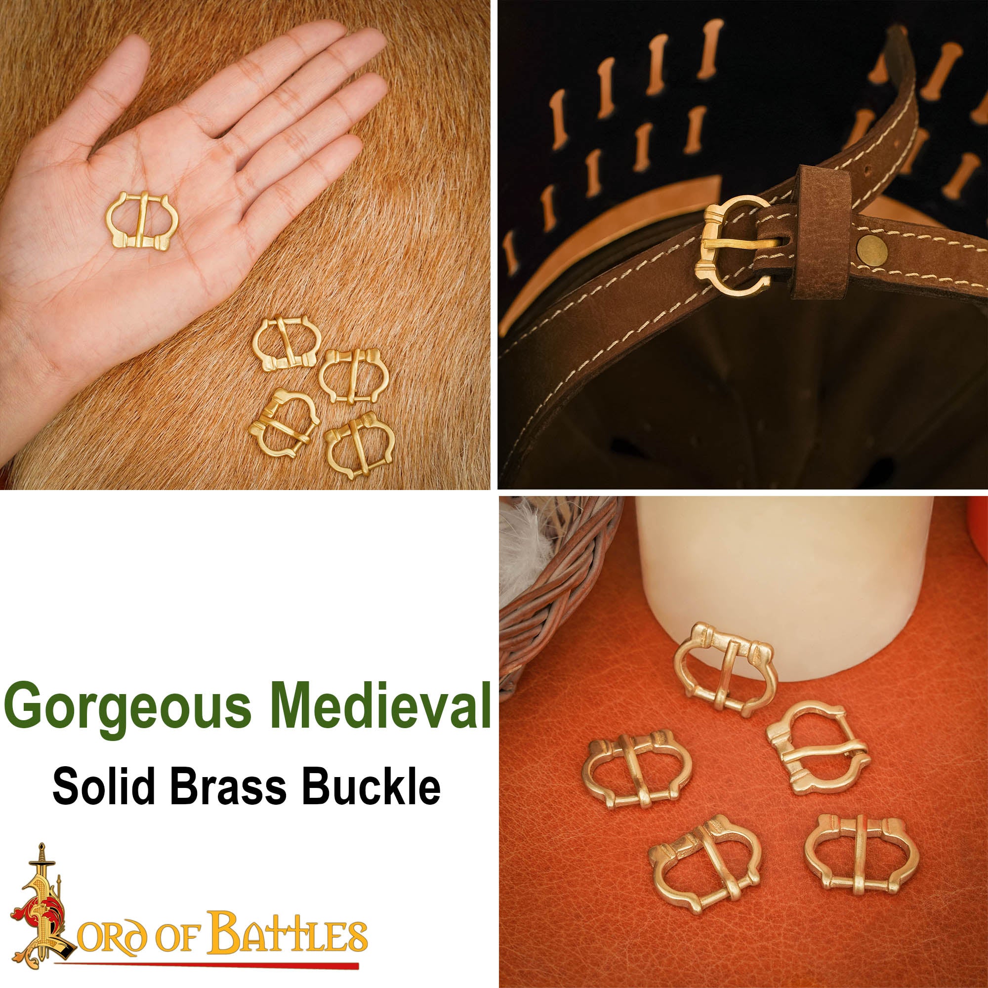 Pequeñas Hebillas Medievales de Latón para Cinturón - Juego de 5 Piezas Acabadas a Mano (réplica de 1200-1400) - Imagen 7