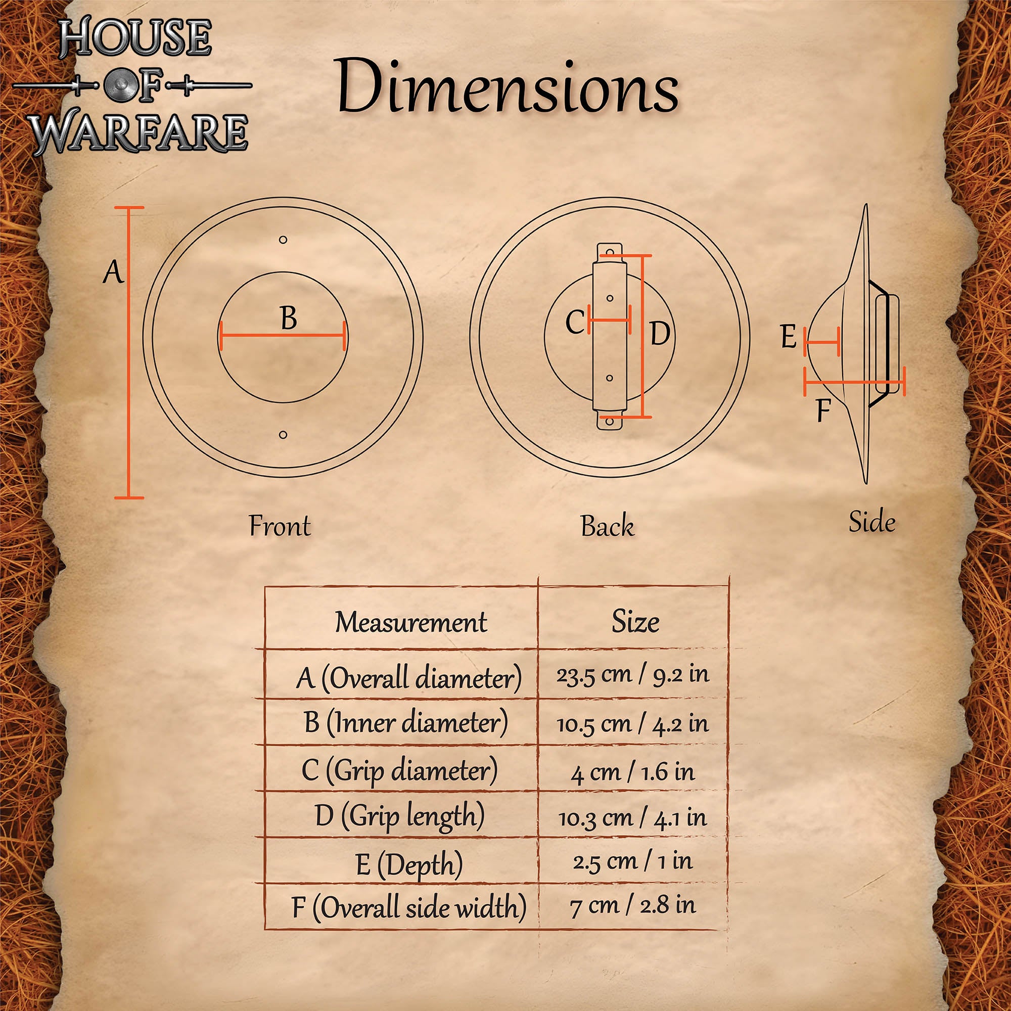 Escudo Medieval de Acero Calibre 14 23cm - Escudo Redondo Hecho a Mano con Empuñadura de Madera y Acabado Antiguo - Imagen 3