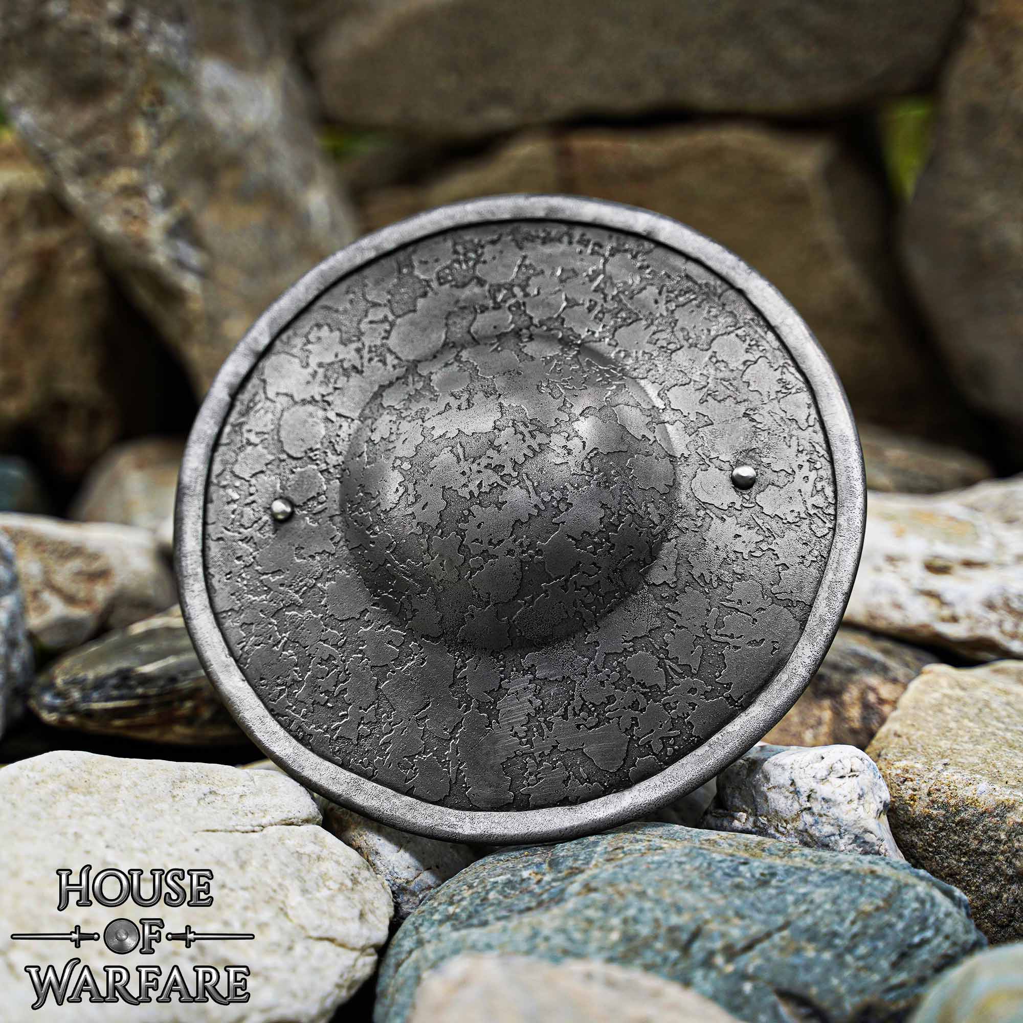 Escudo Medieval de Acero Calibre 14 23cm - Escudo Redondo Hecho a Mano con Empuñadura de Madera y Acabado Antiguo - Imagen 6