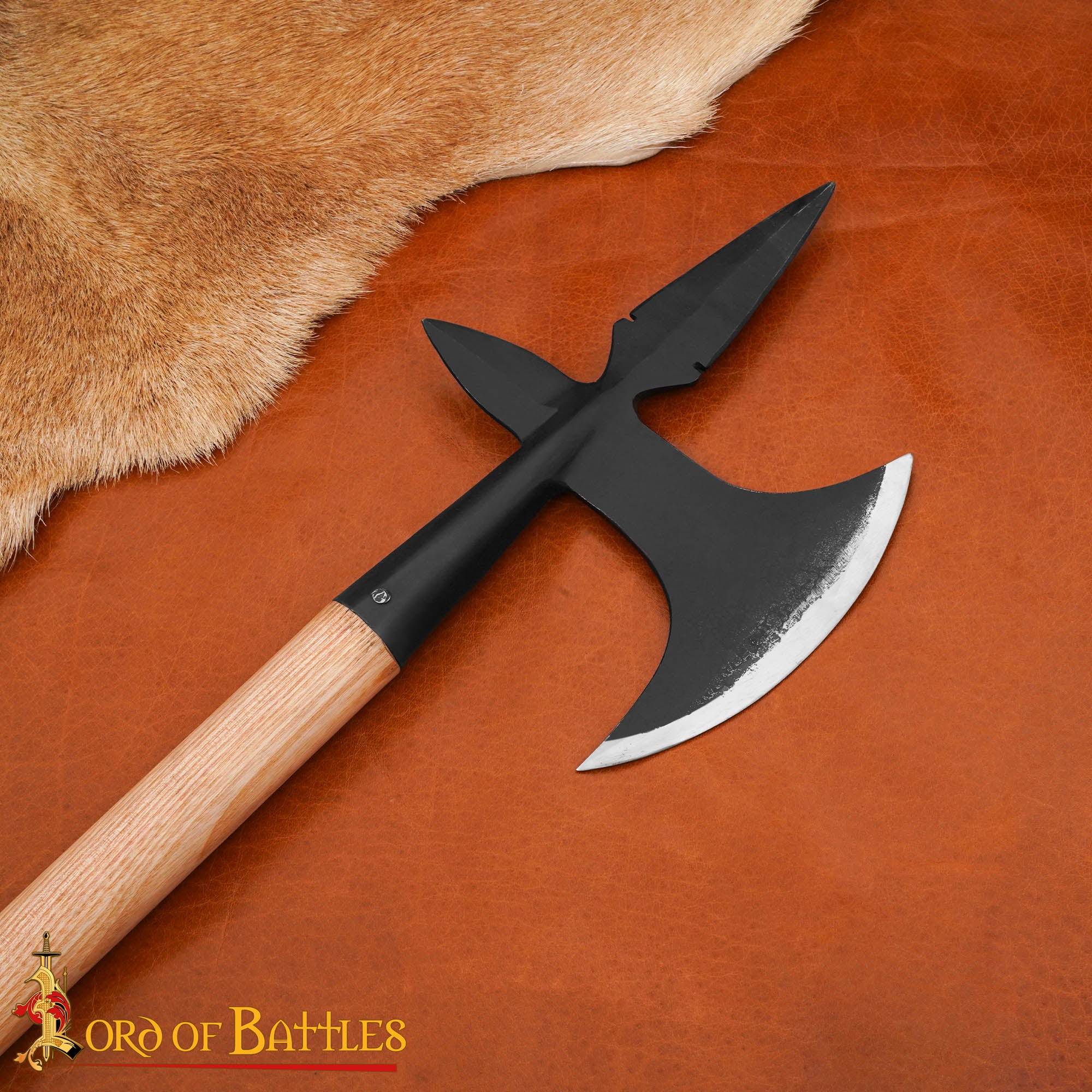 Hacha de Batalla Medieval Forjada a Mano con Mango de Madera de Fresno Hacha de Guerra de Acero Al Carbono - Imagen 1