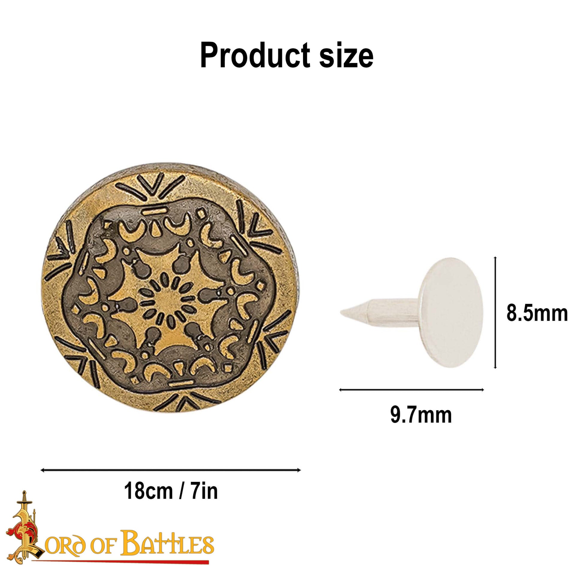 Botón Decorativo de Latón con Motivo Floral Medieval - Cierre Trasero de Remache - Imagen 3