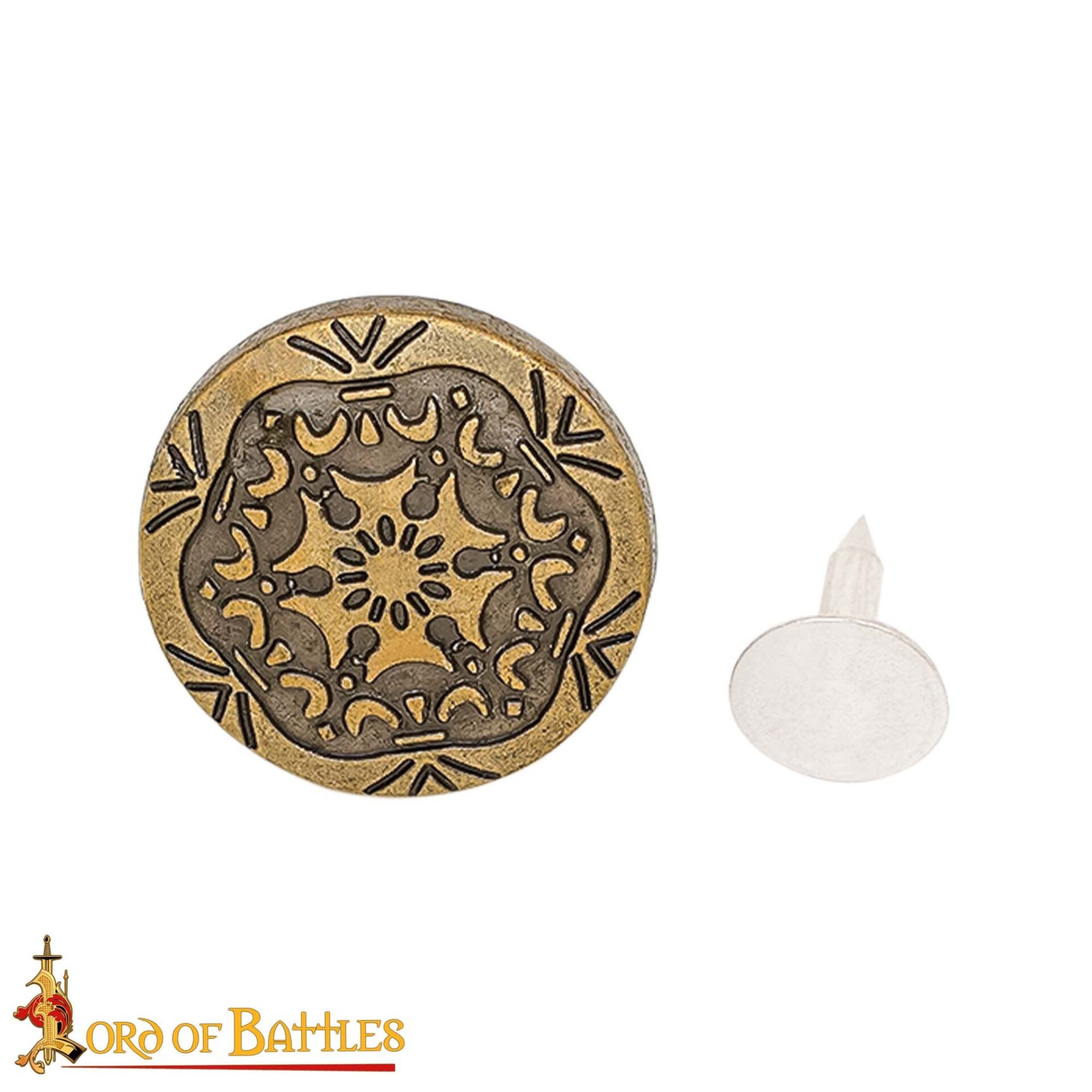 Botón Decorativo de Latón con Motivo Floral Medieval - Cierre Trasero de Remache - Imagen 4