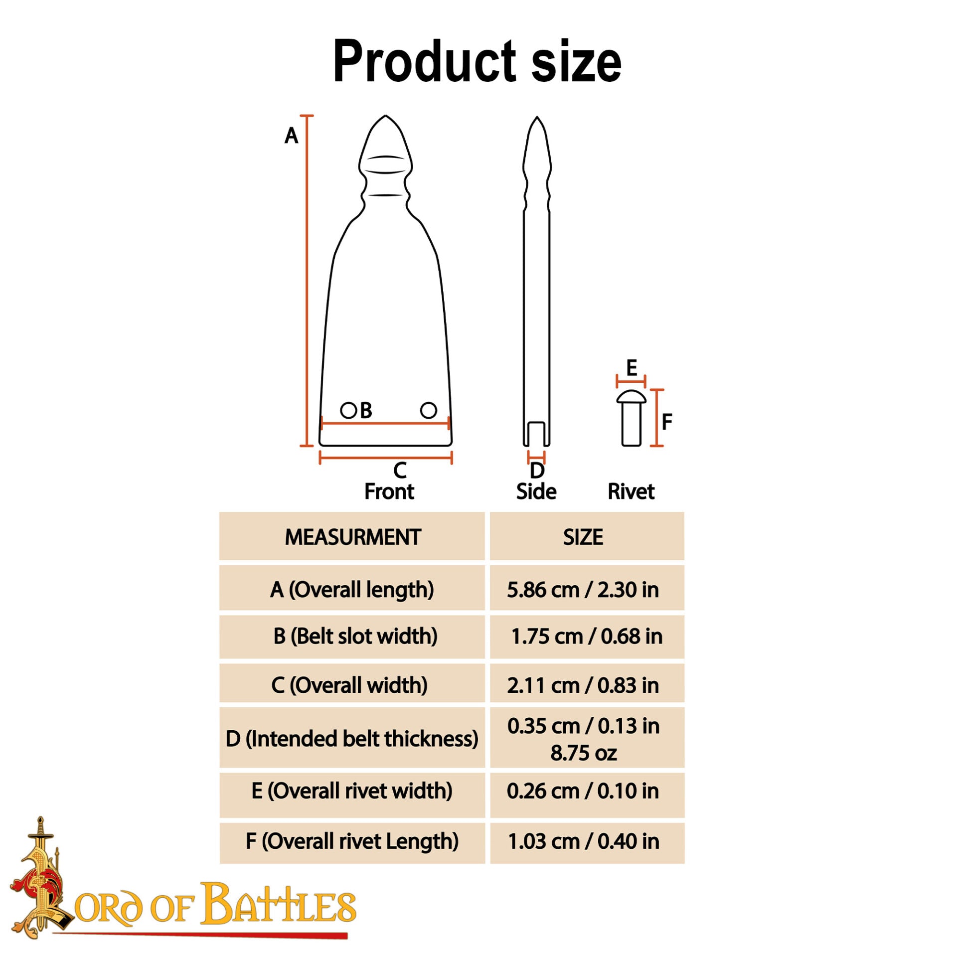 Chape Medieval de Latón para Cinturón - Terminal de Cinturón con Remaches para Cinturones de Cuero - Imagen 3