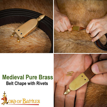Chape Medieval de Latón para Cinturón - Terminal de Cinturón con Remaches para Cinturones de Cuero - Imagen 6