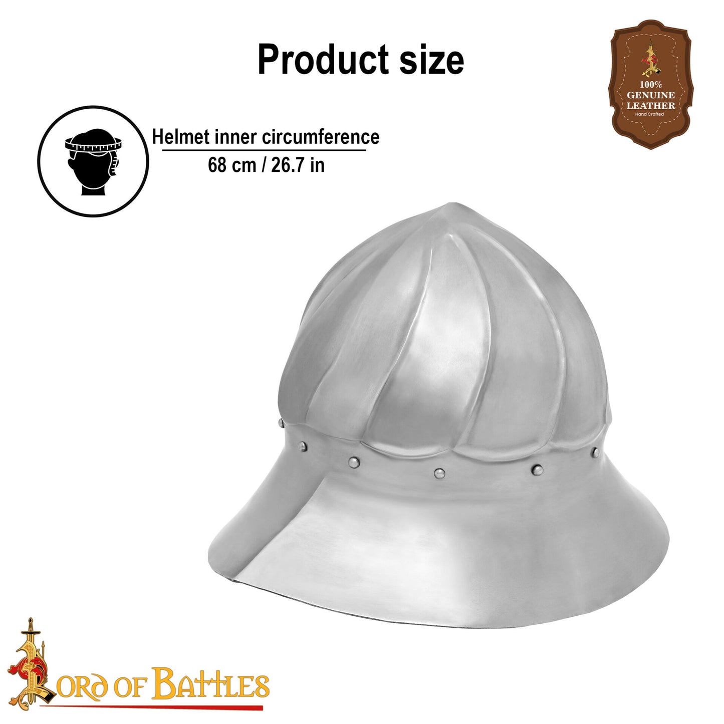 Casco Borgoñón del Siglo Xv - Casco de Infantería de Acero de Calibre 14 con Forro de Cuero - Imagen 3