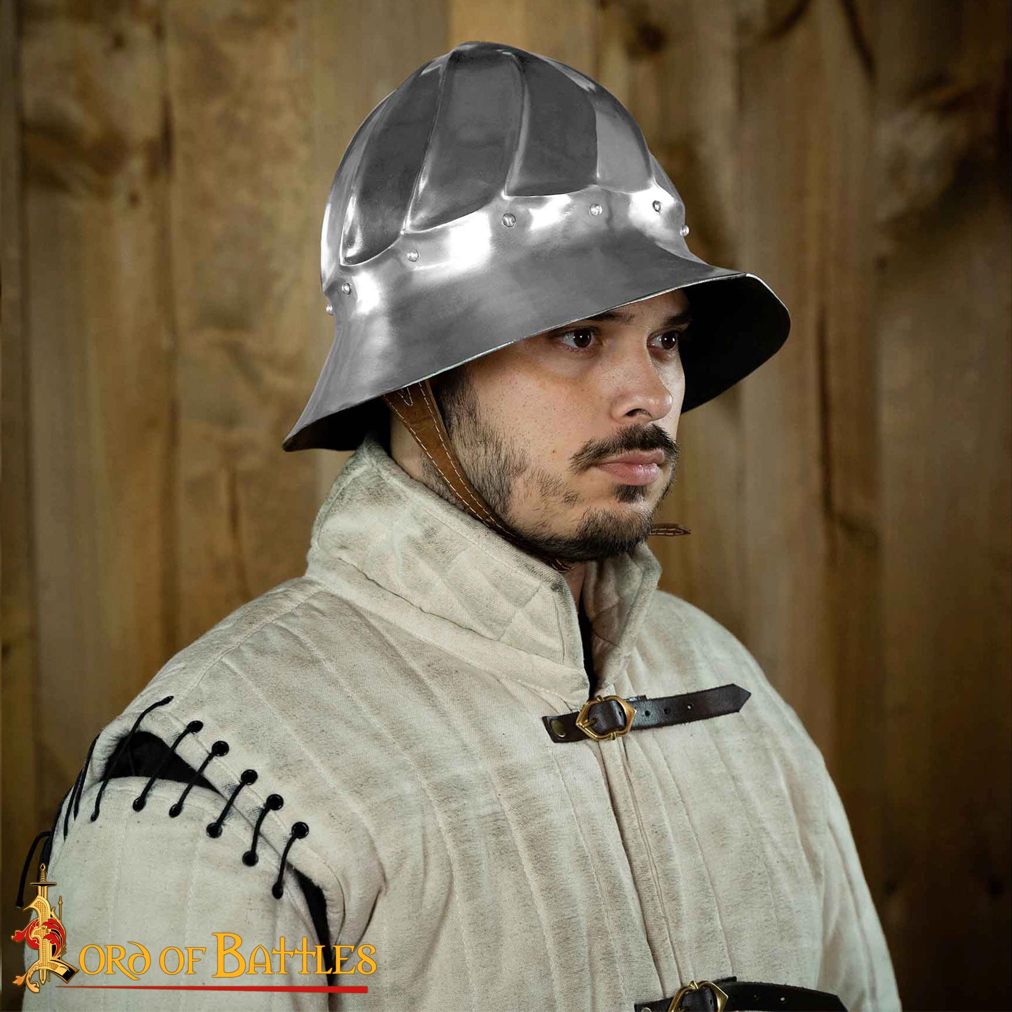 Casco Borgoñón del Siglo Xv - Casco de Infantería de Acero de Calibre 14 con Forro de Cuero - Imagen 6