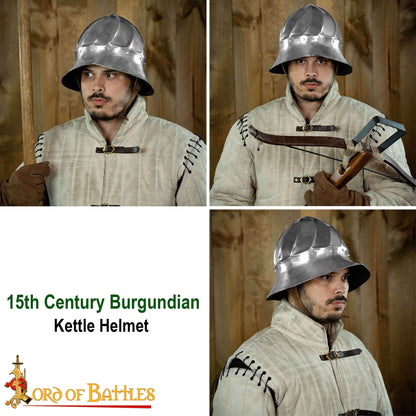Casco Borgoñón del Siglo Xv - Casco de Infantería de Acero de Calibre 14 con Forro de Cuero - Imagen 9