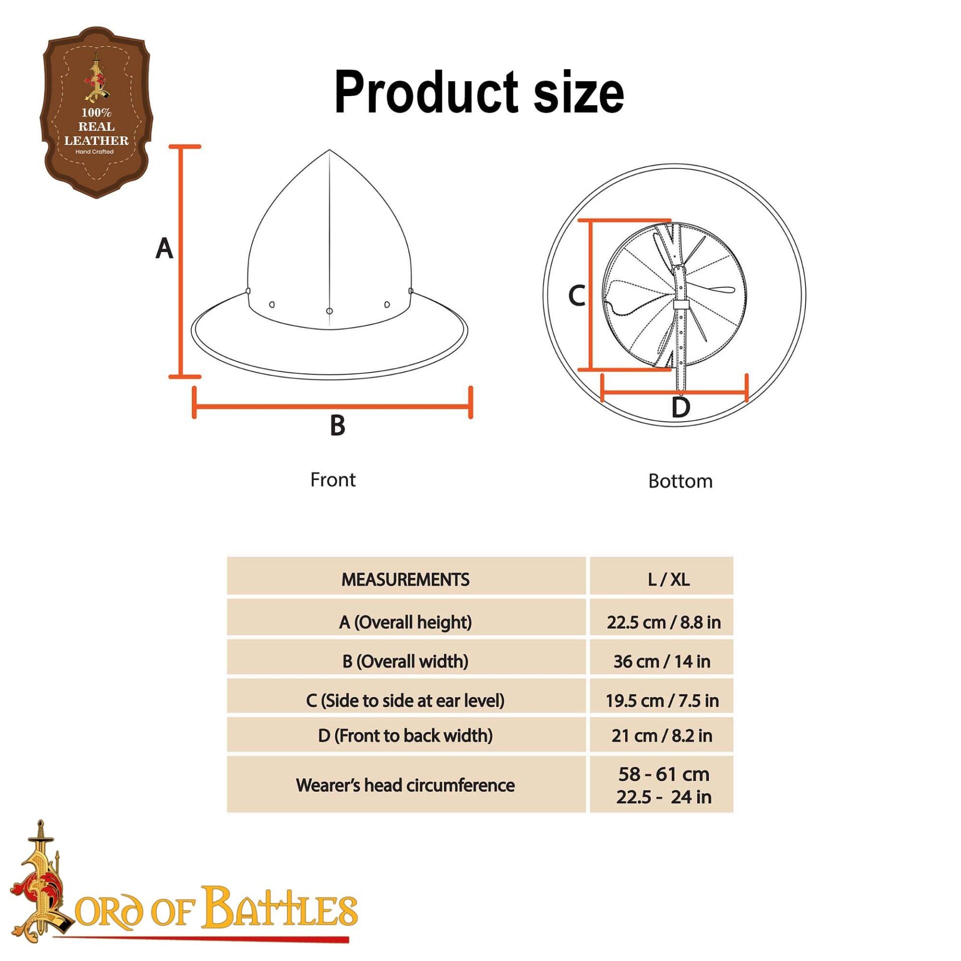 Sombrero de Tetera del Siglo Xiv - Casco de Acero Pulido de Calibre 16 Hecho a Mano con Suspensión de Cuero - Imagen 3