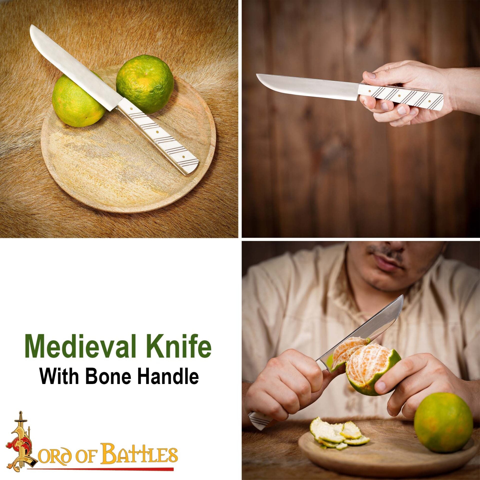 Cuchillo Medieval de Acero Inoxidable con Mango de Hueso Pulido - 27 Cm Historical Dining & Utility Knife - Imagen 7