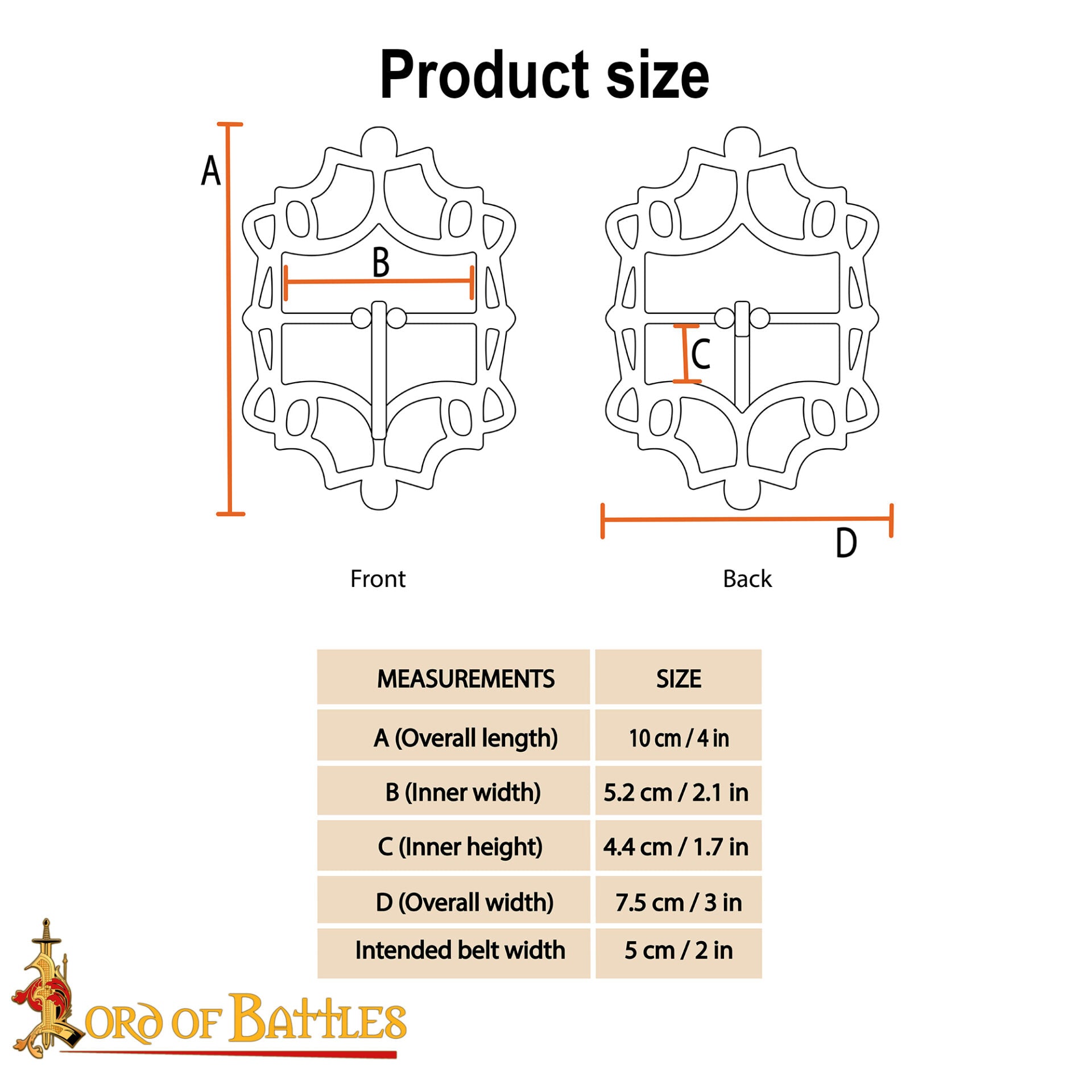 Cinturón Medieval de Latón Hebilla Gótica - Acabado Latón Antiguo - Imagen 3