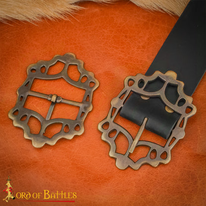 Cinturón Medieval de Latón Hebilla Gótica - Acabado Latón Antiguo - Imagen 5