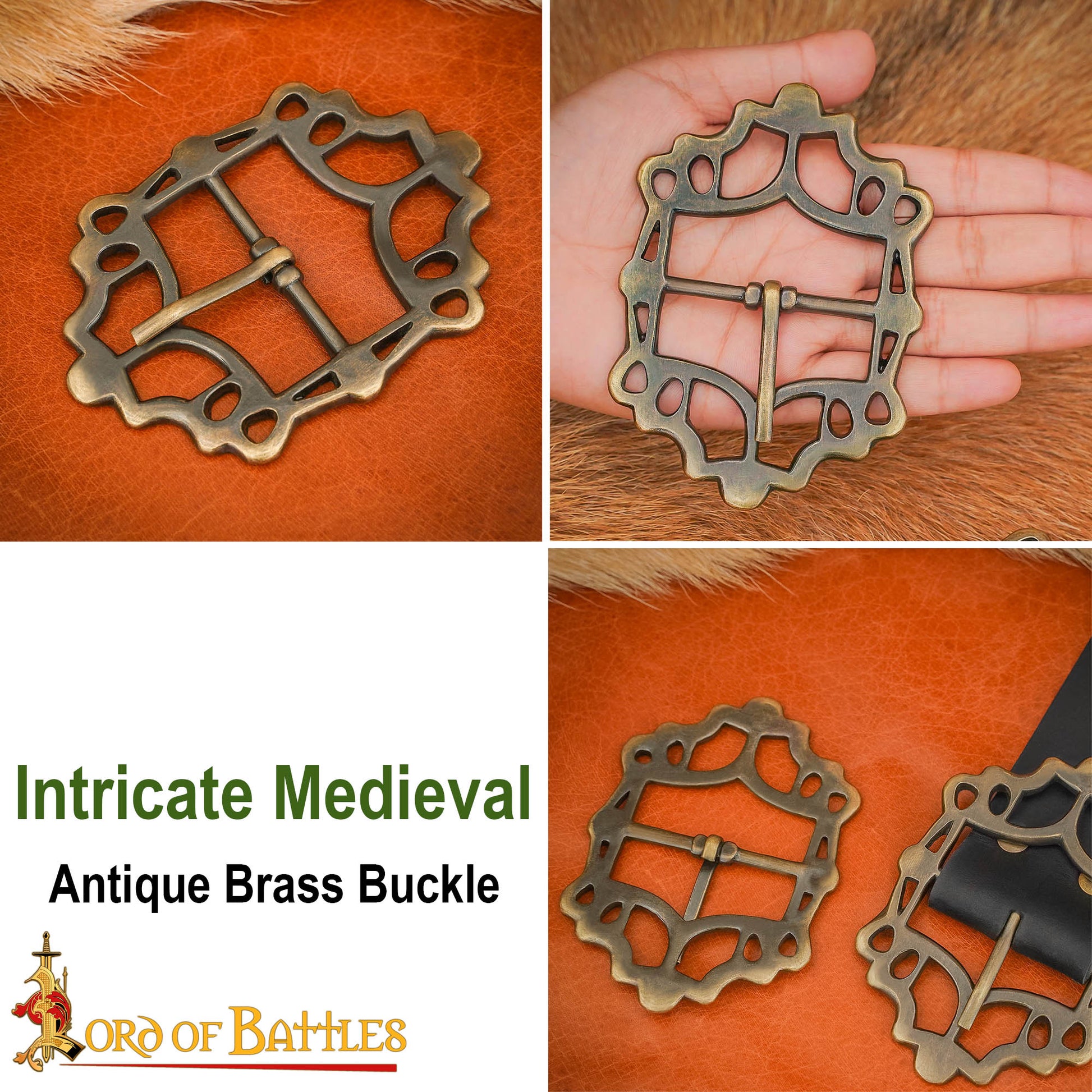 Cinturón Medieval de Latón Hebilla Gótica - Acabado Latón Antiguo - Imagen 8