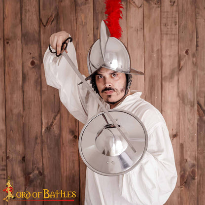 Casco Español de Peine Morion de Acero con Auténtico Penacho de Plumas Rojas - Siglo Xvi-xvii - Imagen 2