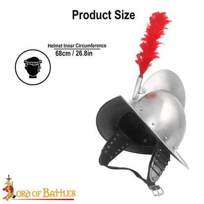 Casco Español de Peine Morion de Acero con Auténtico Penacho de Plumas Rojas - Siglo Xvi-xvii - Imagen 3