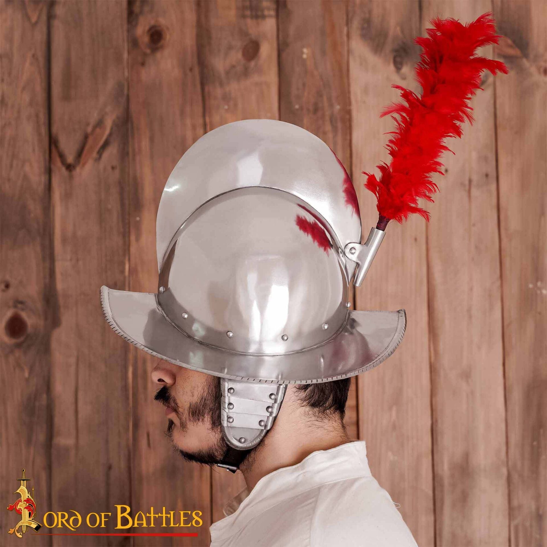 Casco Español de Peine Morion de Acero con Auténtico Penacho de Plumas Rojas - Siglo Xvi-xvii - Imagen 6