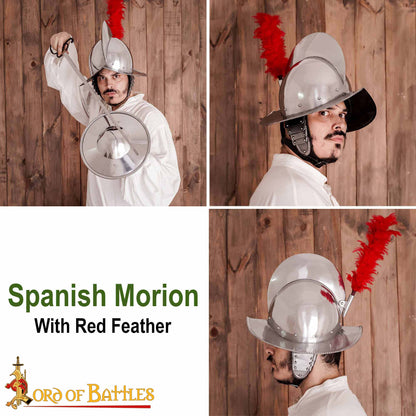 Casco Español de Peine Morion de Acero con Auténtico Penacho de Plumas Rojas - Siglo Xvi-xvii - Imagen 7