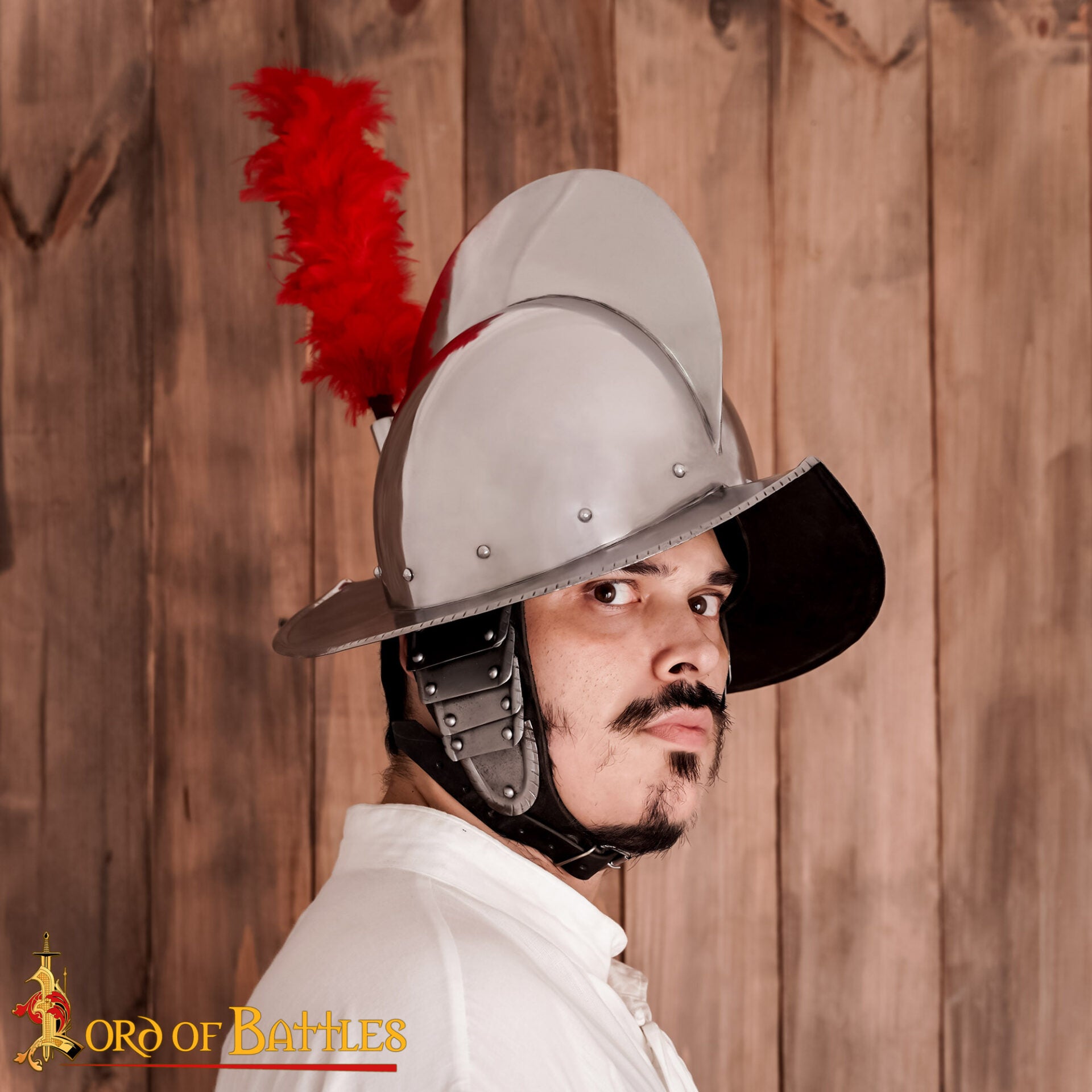 Casco Español de Peine Morion de Acero con Auténtico Penacho de Plumas Rojas - Siglo Xvi-xvii - Imagen 1