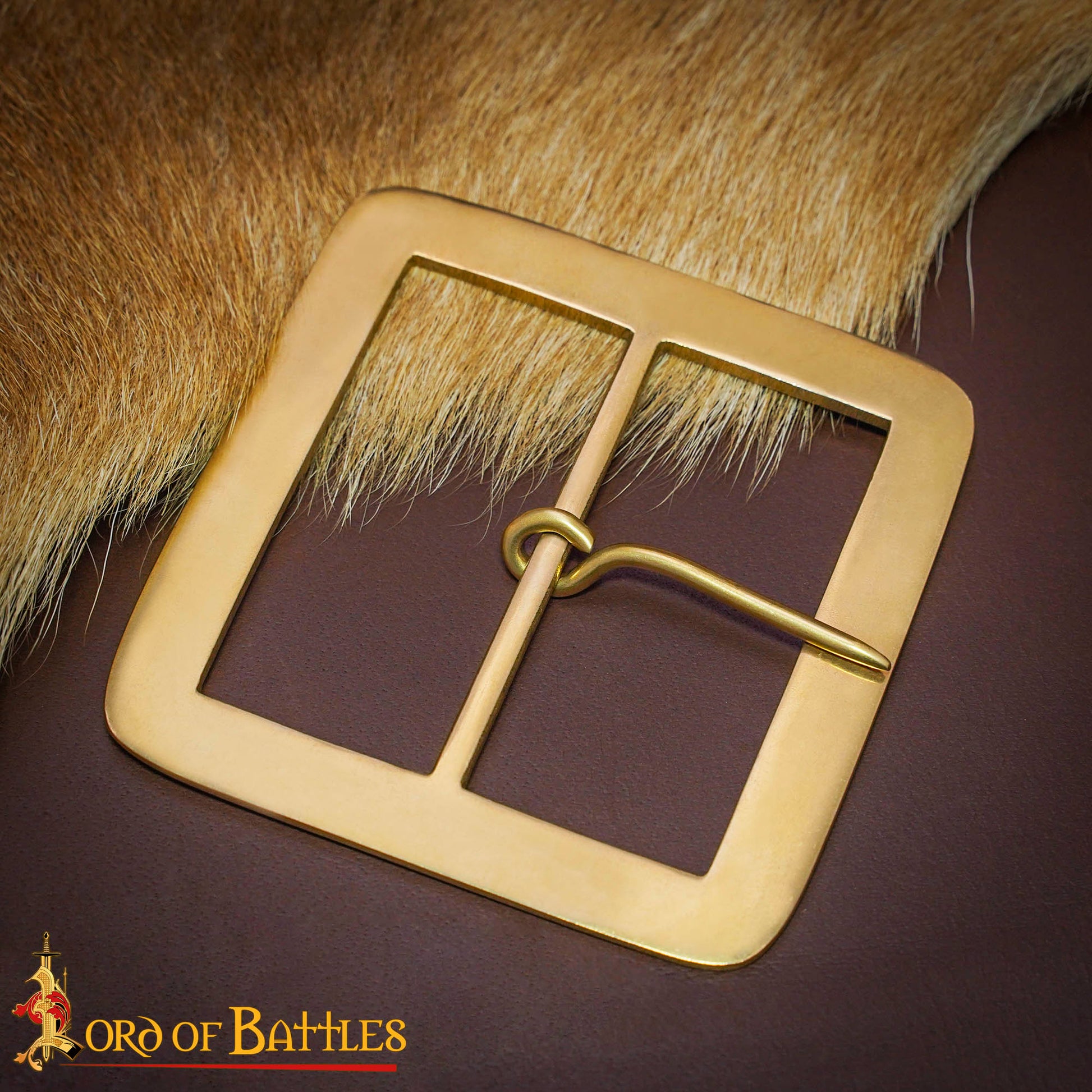 Hebilla Cuadrada Medieval de Latón Macizo - 3.6" para Cinturones Anchos de Cuero y Accesorios de Disfraces - Imagen 1