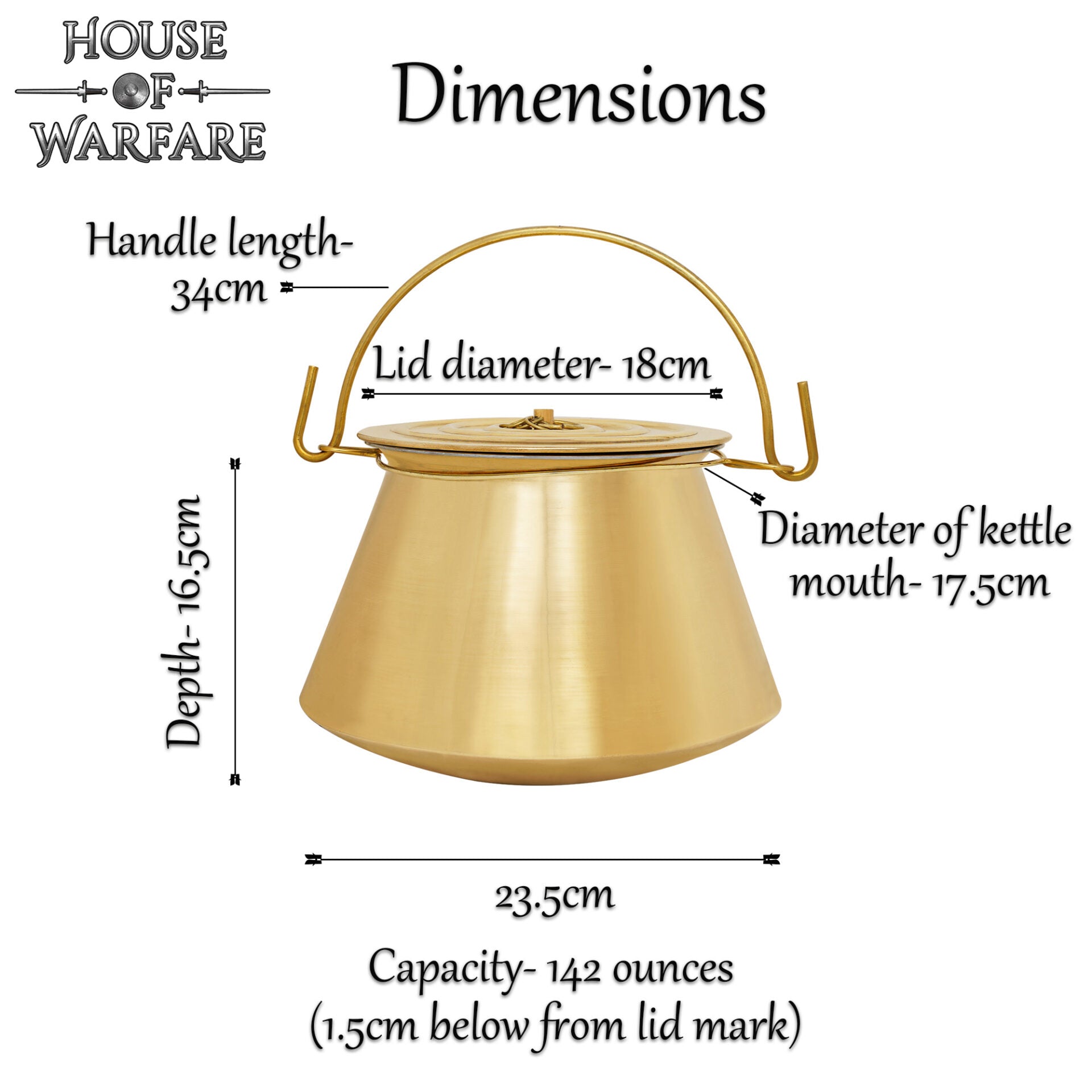 Hervidor Medieval de Latón con Tapa - Olla Histórica para Cocinar Al Aire Libre y en Hogueras - Caldero de Latón Pulido Hecho a Mano - Imagen 3