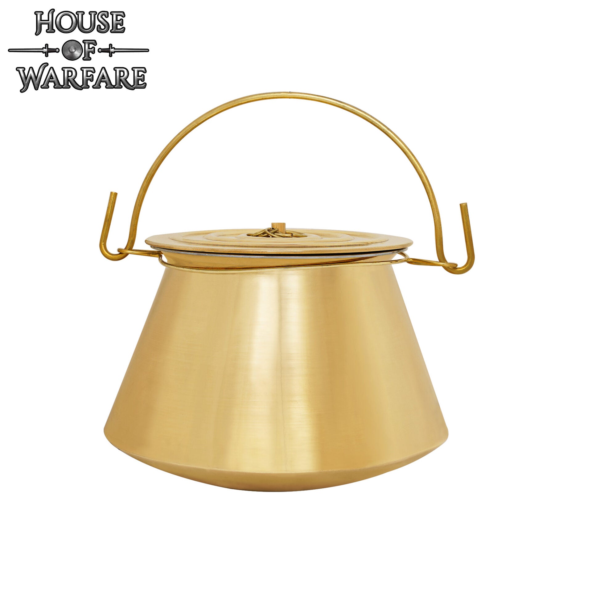 Hervidor Medieval de Latón con Tapa - Olla Histórica para Cocinar Al Aire Libre y en Hogueras - Caldero de Latón Pulido Hecho a Mano - Imagen 4