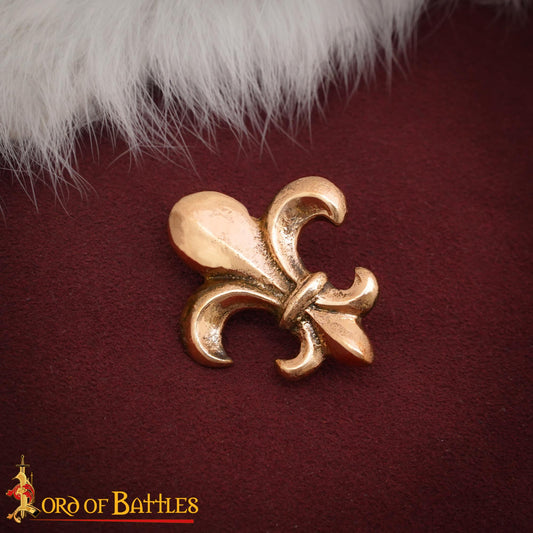 Montura Medieval para Cinturón - Emblema de la Flor de Lis de Bronce (reverso de 2 Clavijas) - Imagen 1