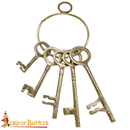Juego de Llaves Medievales de Latón para Mazmorras - Réplica Histórica de 5 Piezas para Decoración Pirata y Salas de Escape - Imagen 4