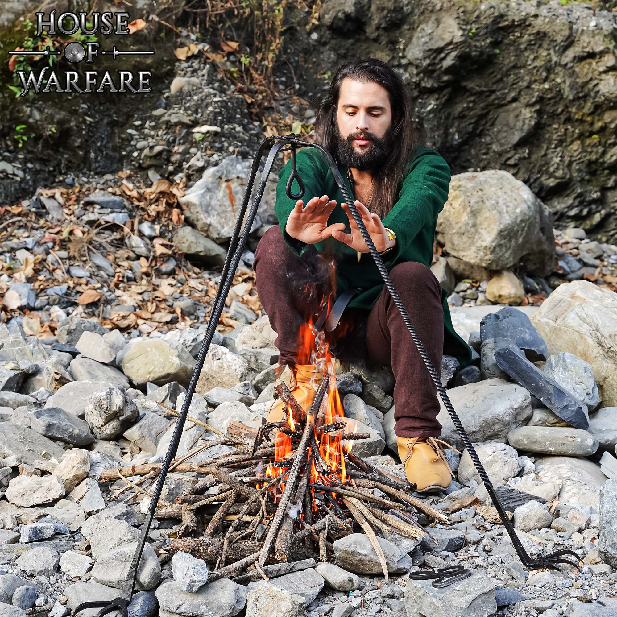 Trípode de Cocina de Hierro Medieval Forjado a Mano - Acabado en Negro Soporte de Hoguera para Cocinar Al Aire Libre - Imagen 6