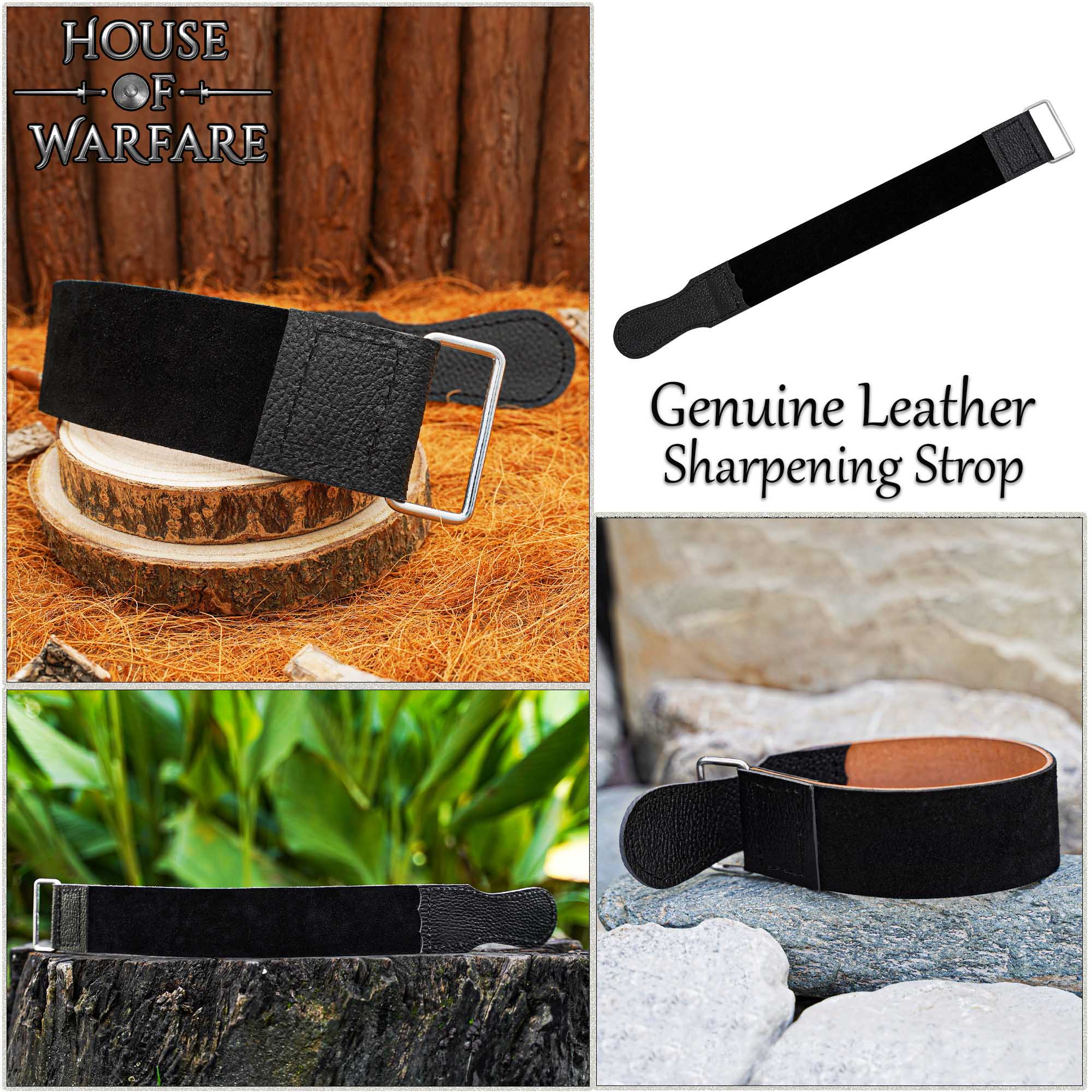 Afilador de Navajas de Cuero Auténtico de Primera Calidad con Lazo Metálico - Correa de Afilar de Cuero Negro para Cuchillos y Navajas - Imagen 7