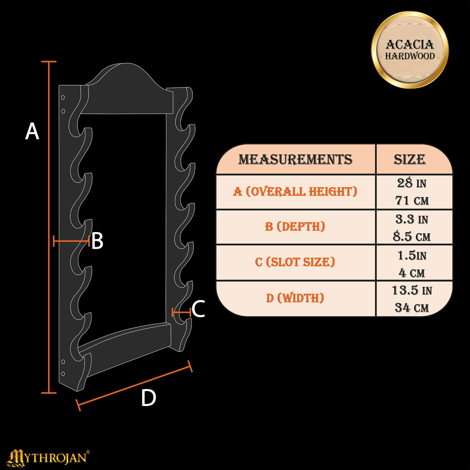 Soporte de Madera para Espadas de Un Nivel | Estante de Madera Maciza con Acabado Natural | Exposición de Armas Medievales y Victorianas - Imagen 3