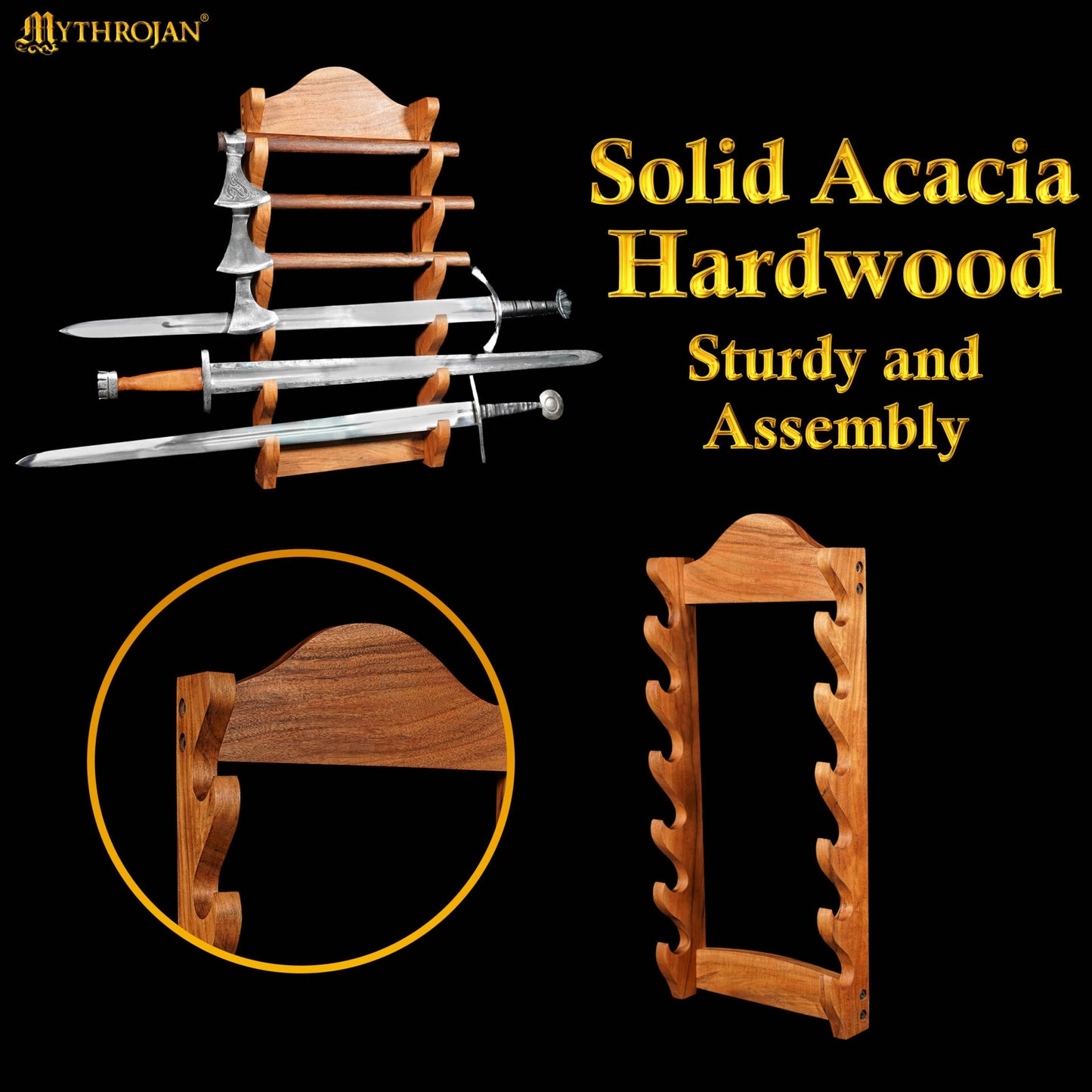 Soporte de Madera para Espadas de Un Nivel | Estante de Madera Maciza con Acabado Natural | Exposición de Armas Medievales y Victorianas - Imagen 7