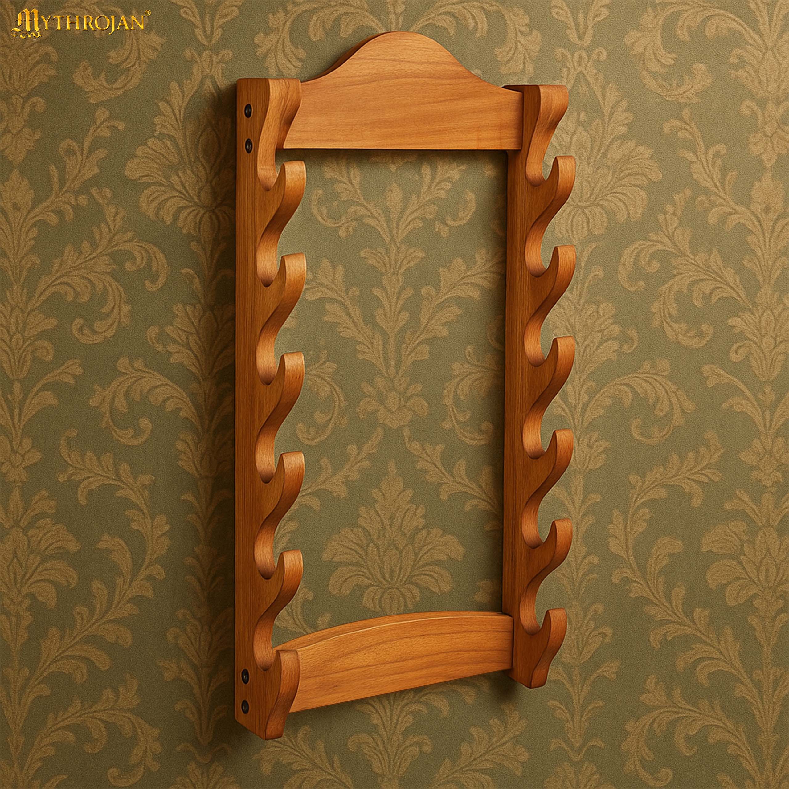 Soporte de Madera para Espadas de Un Nivel | Estante de Madera Maciza con Acabado Natural | Exposición de Armas Medievales y Victorianas - Imagen 1