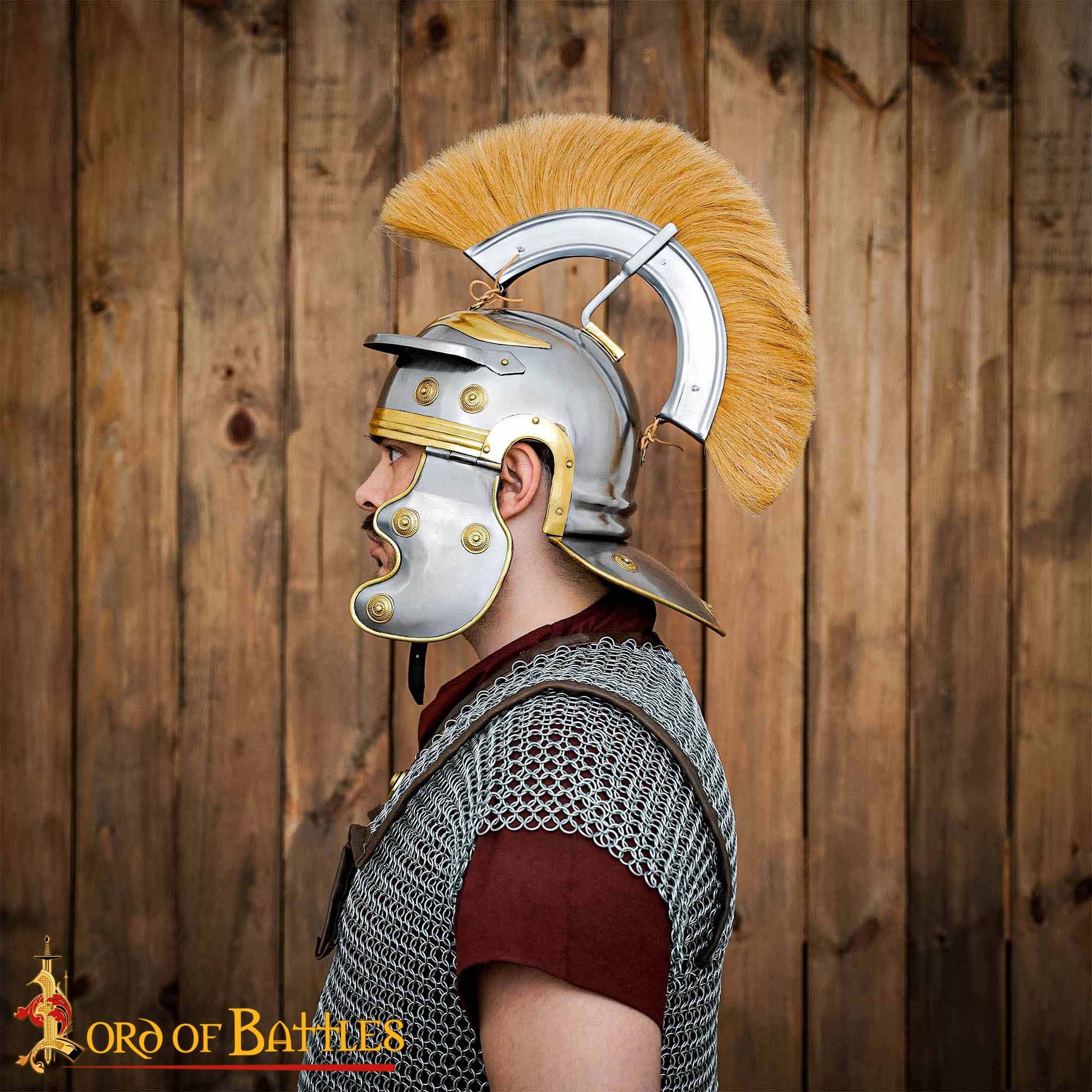 Casco de Centurión Galo Imperial Romano - Acero de Calibre 18 con Aditamento de Cresta de Hierro y Forro de Cuero - Imagen 1
