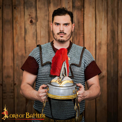 Casco de Galo Imperial Romano del Siglo I con Cresta Roja, Hecho a Mano de Forma Tradicional - Acero y Latón Pulidos - Imagen 2