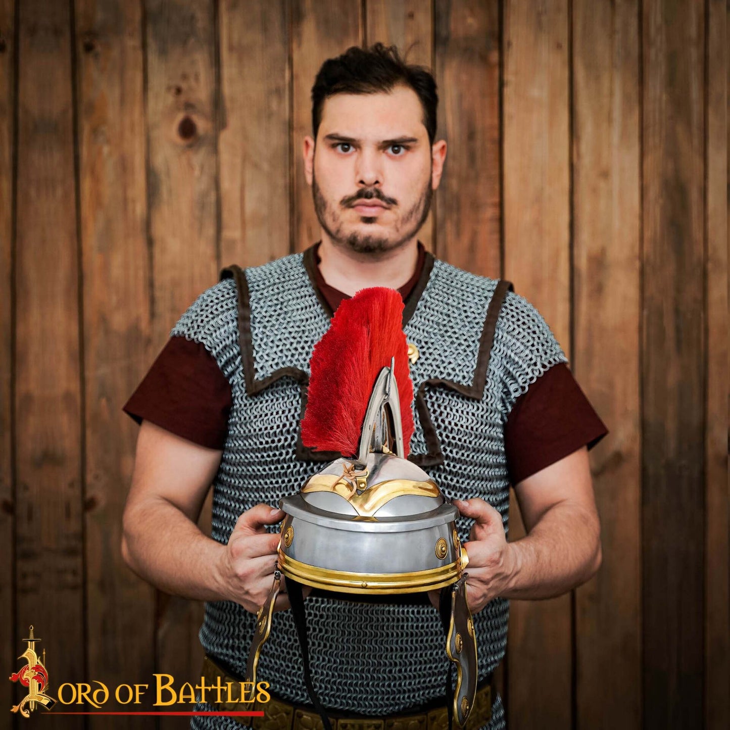 Casco de Galo Imperial Romano del Siglo I con Cresta Roja, Hecho a Mano de Forma Tradicional - Acero y Latón Pulidos - Imagen 16