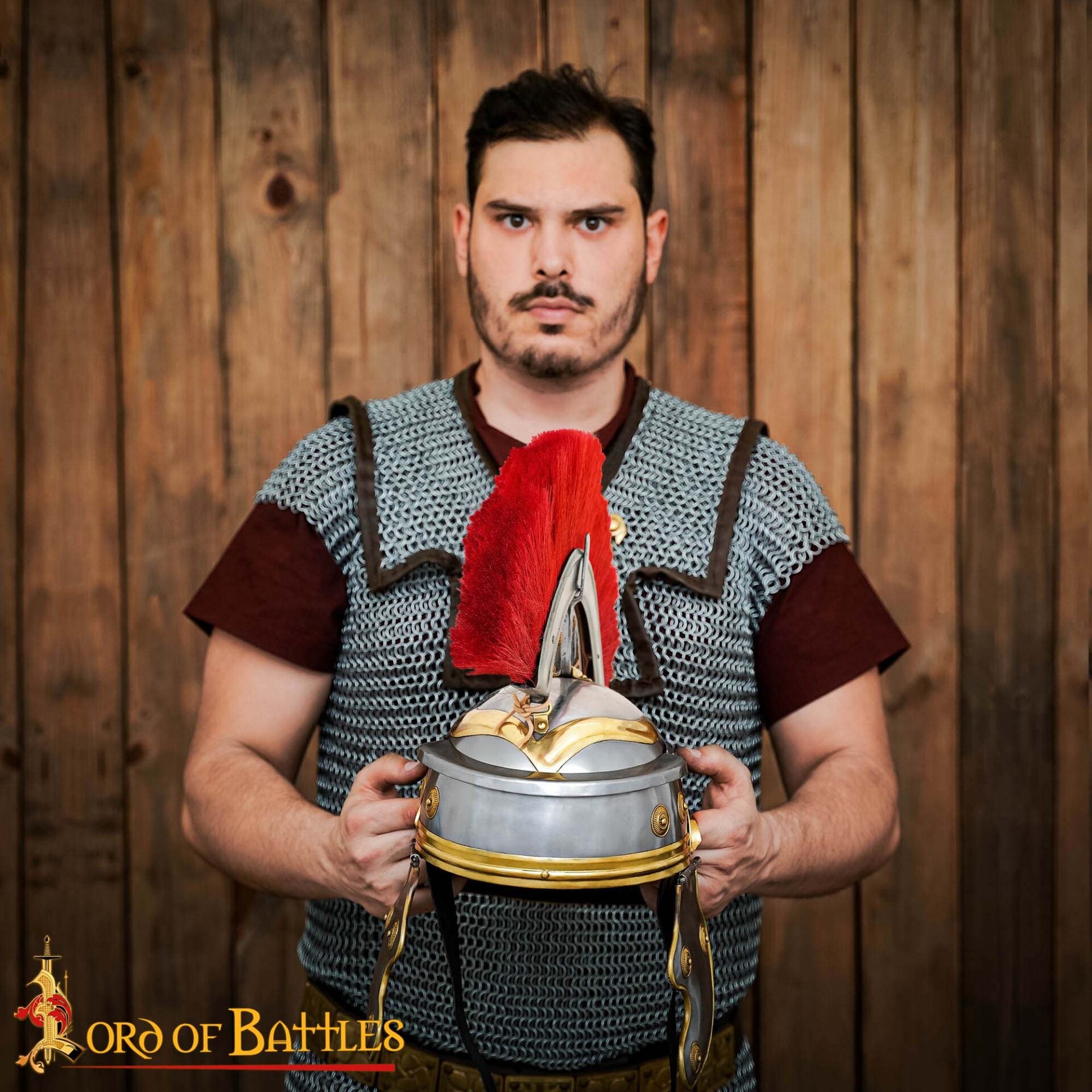 Casco de Galo Imperial Romano del Siglo I con Cresta Roja, Hecho a Mano de Forma Tradicional - Acero y Latón Pulidos - Imagen 16