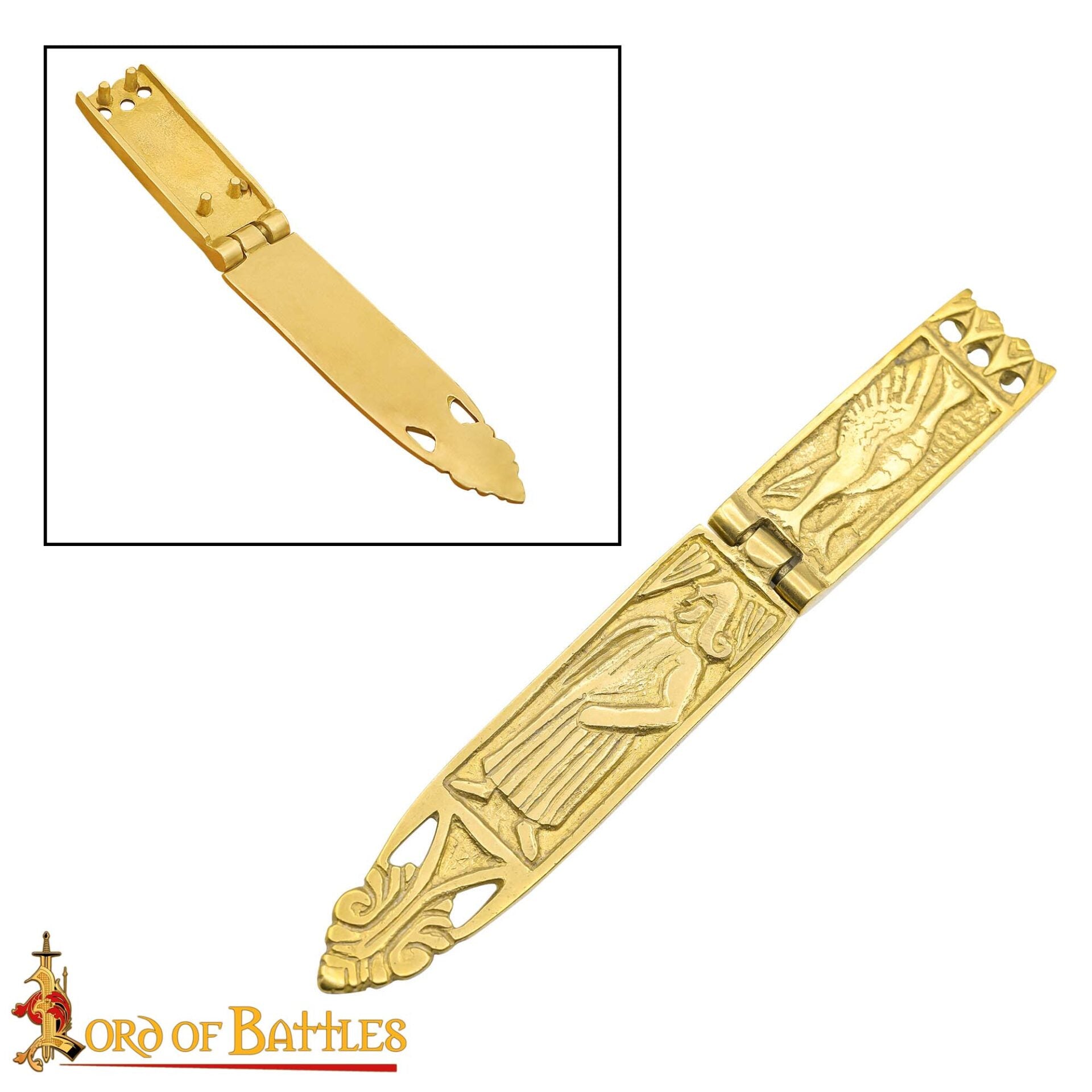 Vaina de Espada Vikinga de Latón - 16,5 Cm Guarnición Grabada con Diseño de Bisagra - Imagen 5