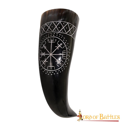 El Cuerno para Beber Vegvisir 400 - 500 Ml Hecho a Mano con Auténtico Cuerno de Buey - Imagen 2