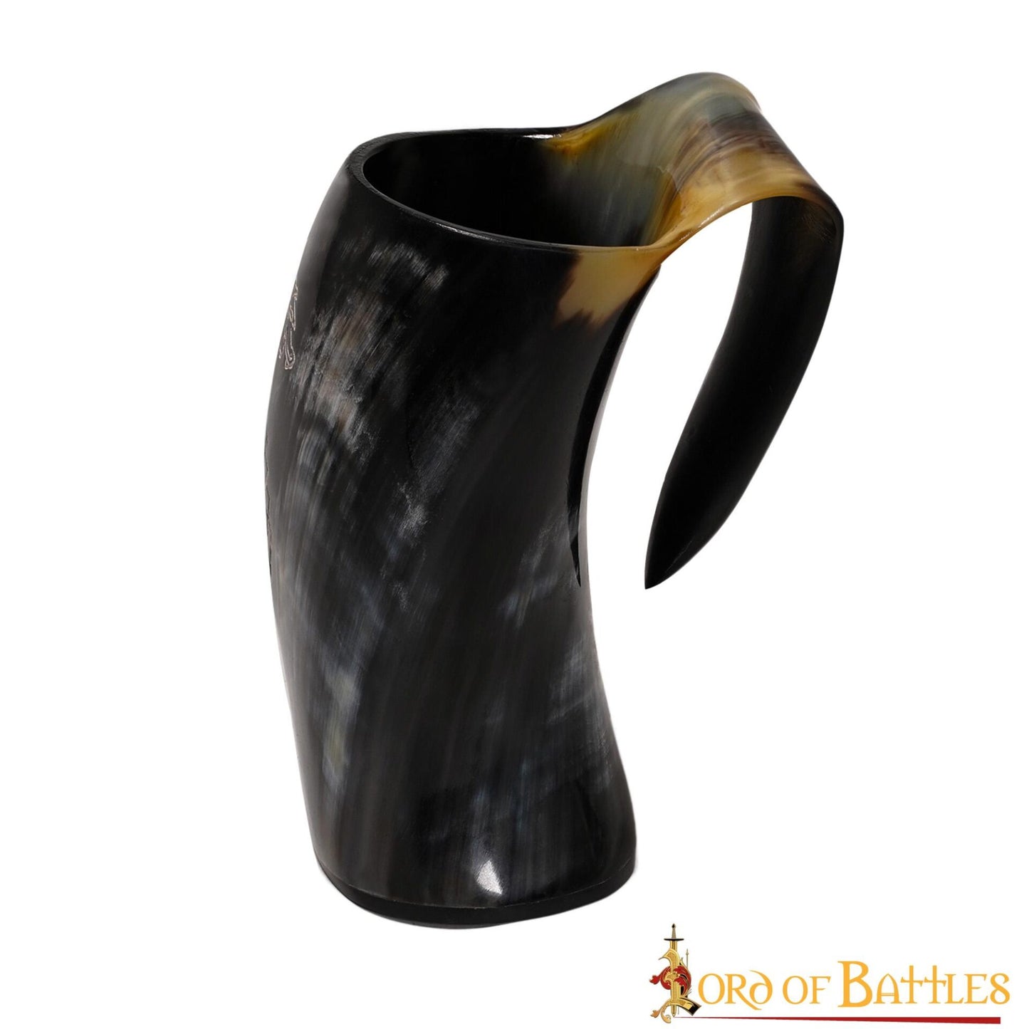 Taza de Cuerno Vikingo con Vegvisir y Grabado de Caballo Gemelo Taza de Cuerno de Buey Natural Pulido, Jarra para Hidromiel y Cerveza - Imagen 8